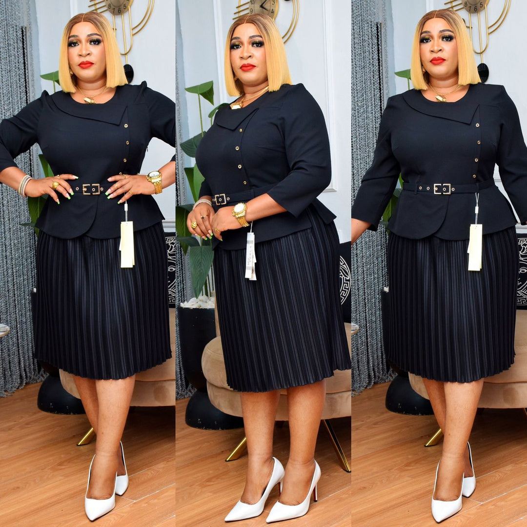Elegant Black Pleated Midi Dress