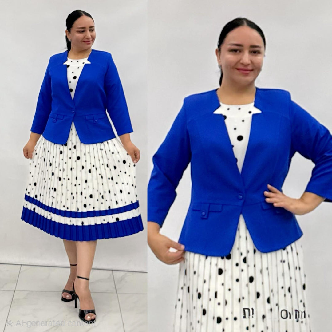 Royal Blue Jacket &amp; Polka Dot Midi Dress