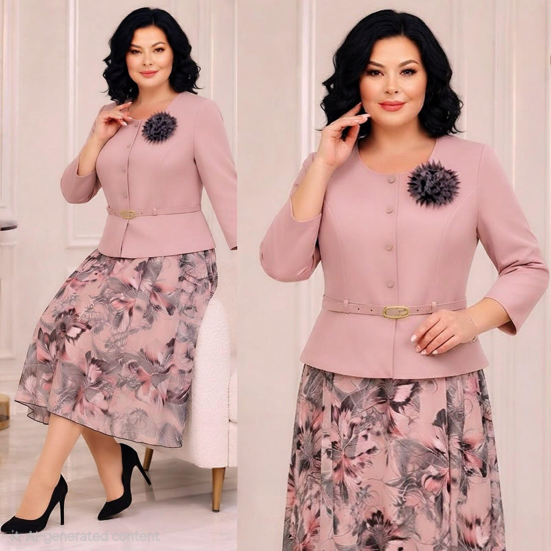 Blush Floral Midi Dress with Peplum Detail