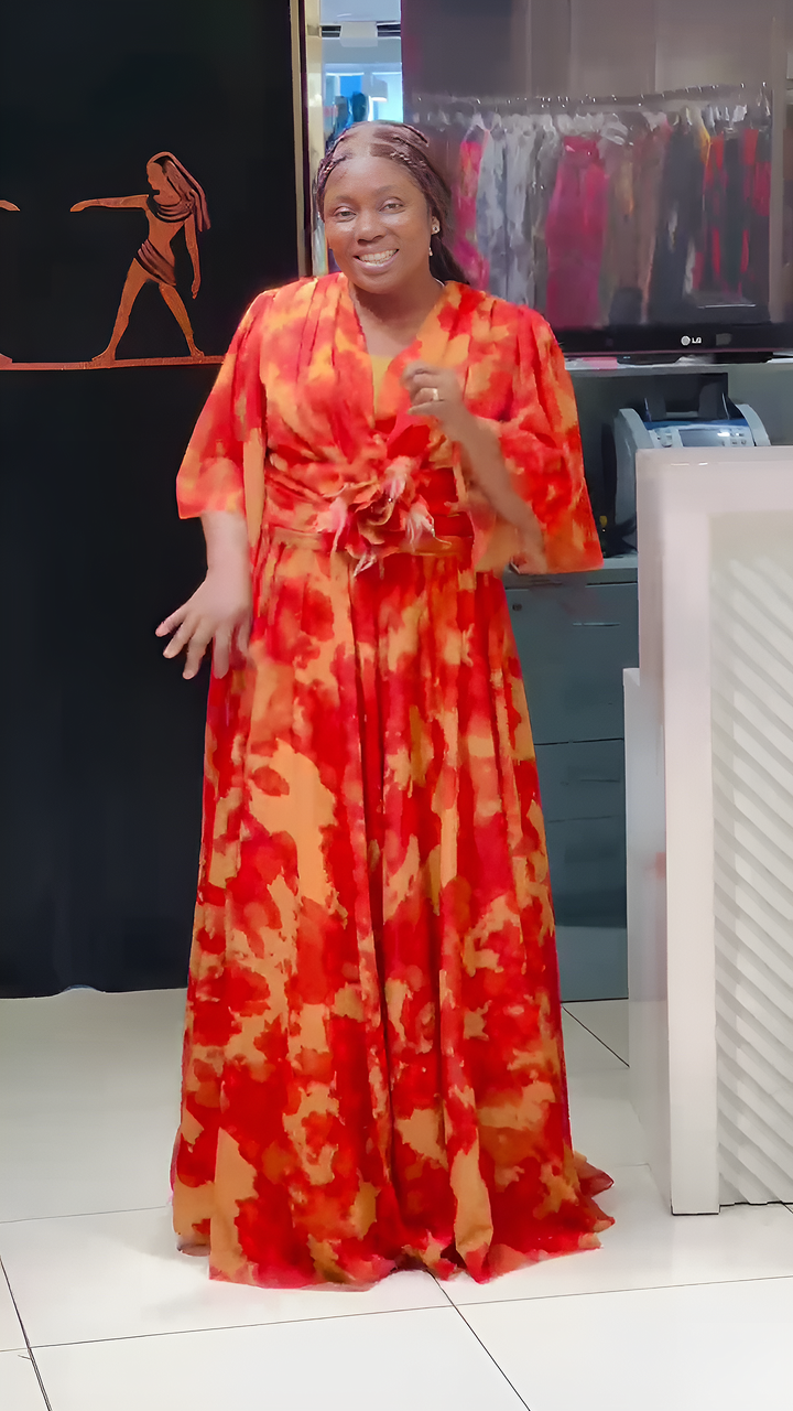 Orange & Yellow Floral Print Kimono Sleeve Maxi Dress with Waist Detail