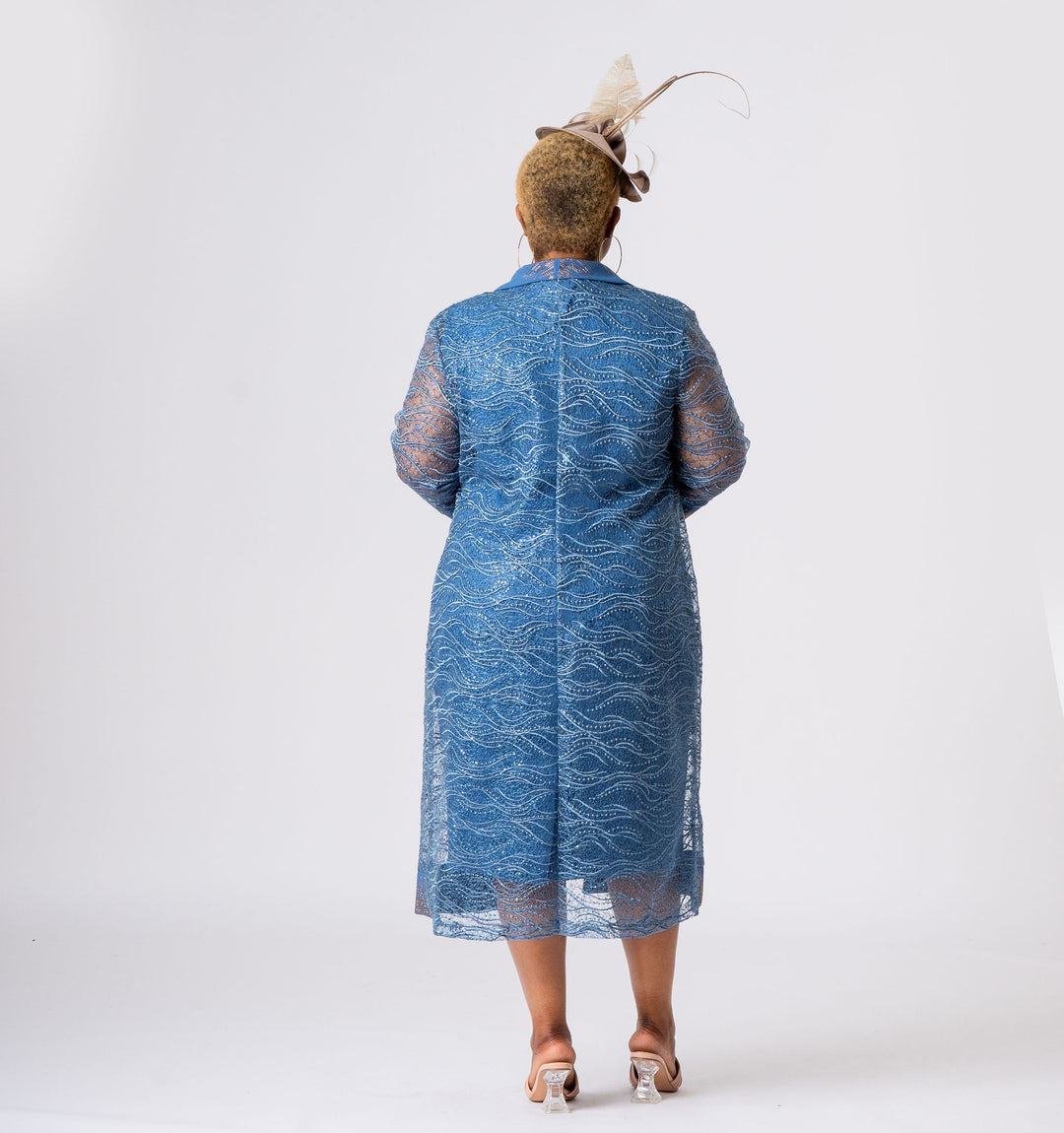 Light Blue Lace Mother of the Bride Dress Set with Sparkle Jacket