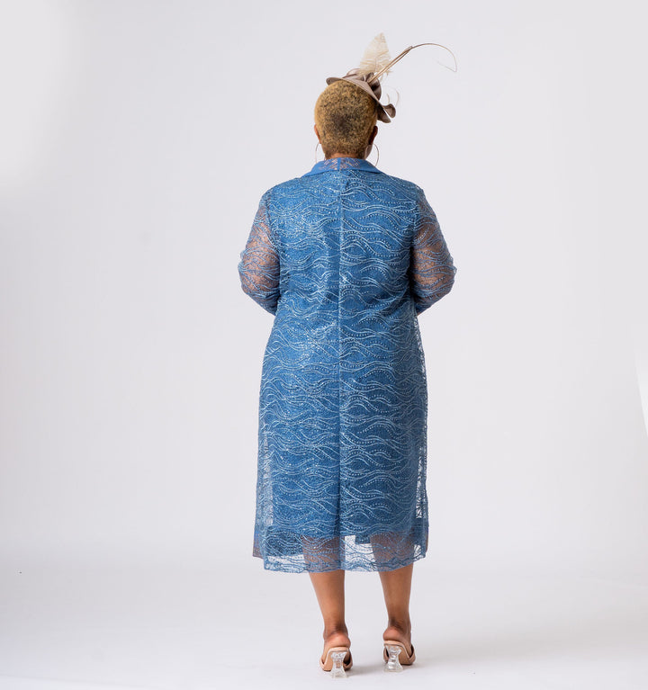 Light Blue Lace Mother of the Bride Dress Set with Sparkle Jacket