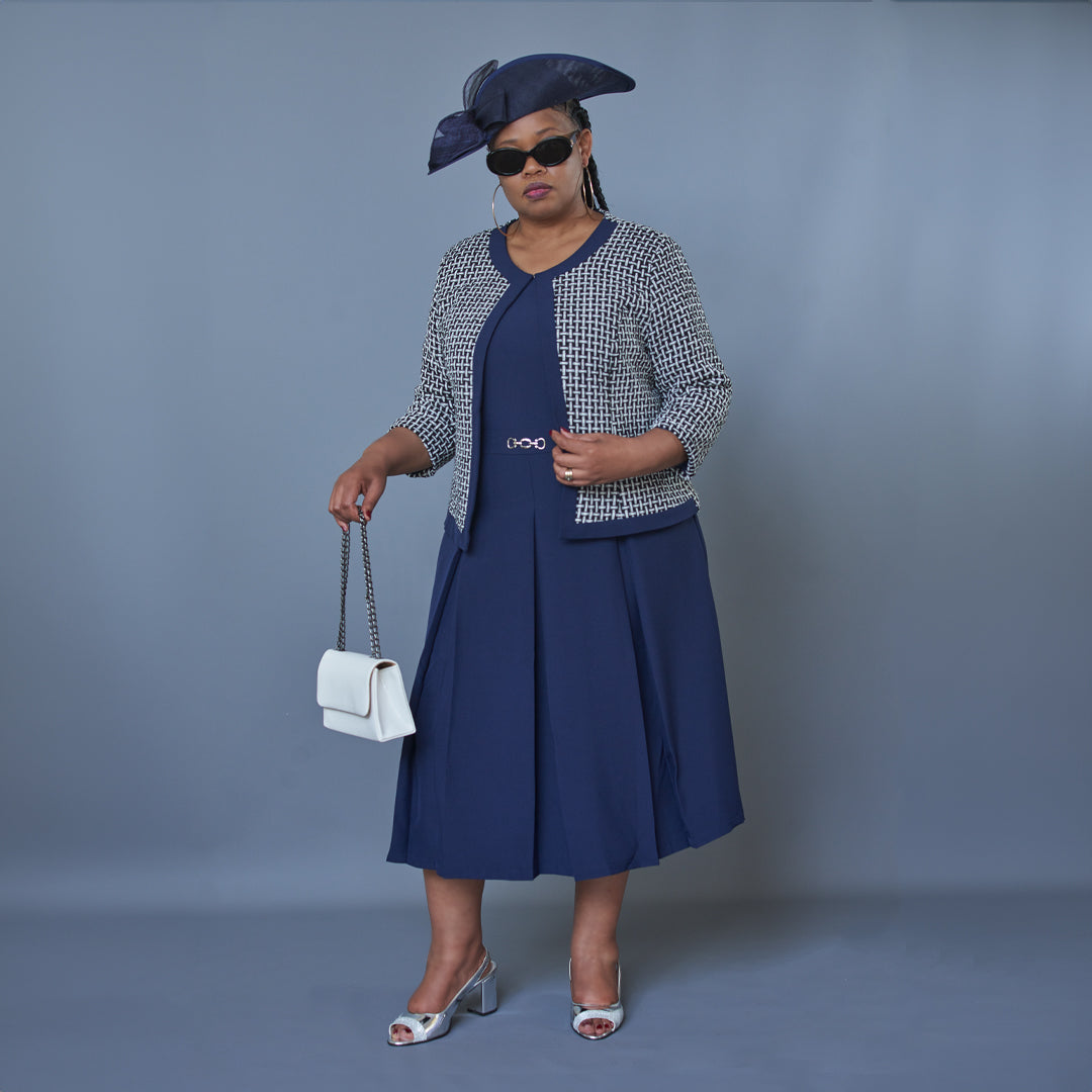 Elegant Navy Dress & Jacket for Moms: Perfect for Church & Special Occasions