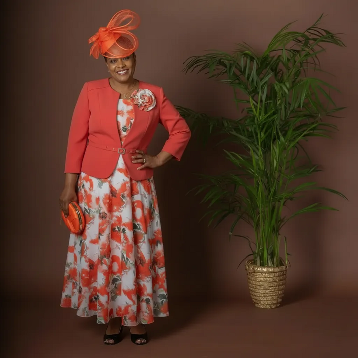Orange Flowing Long Floral Dress &amp; Jacket