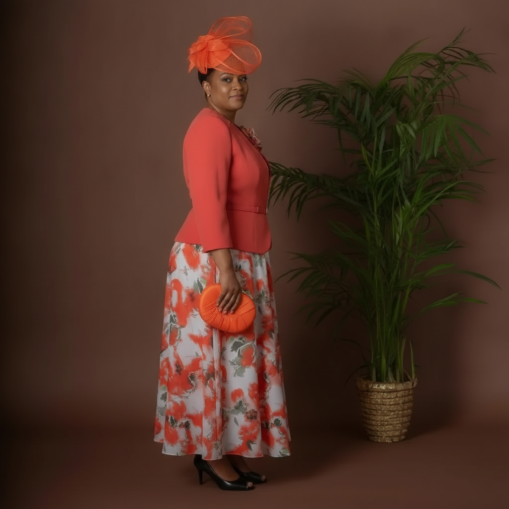 Orange Flowing Long Floral Dress &amp; Jacket