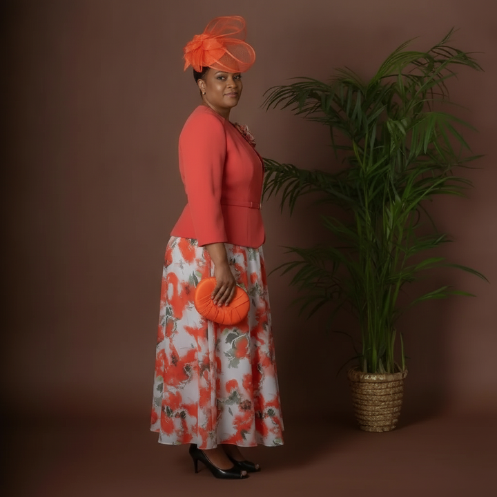 Orange Flowing Long Floral Dress &amp; Jacket