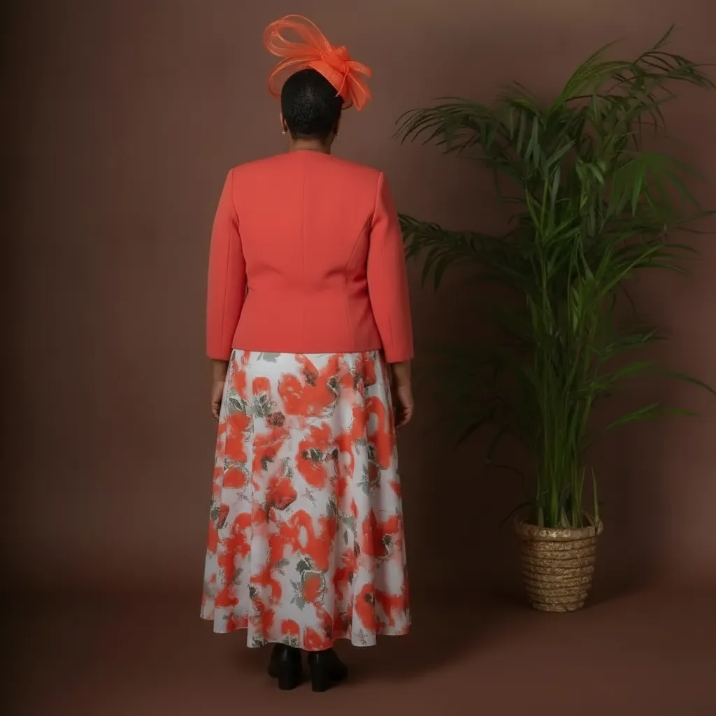 Orange Flowing Long Floral Dress &amp; Jacket