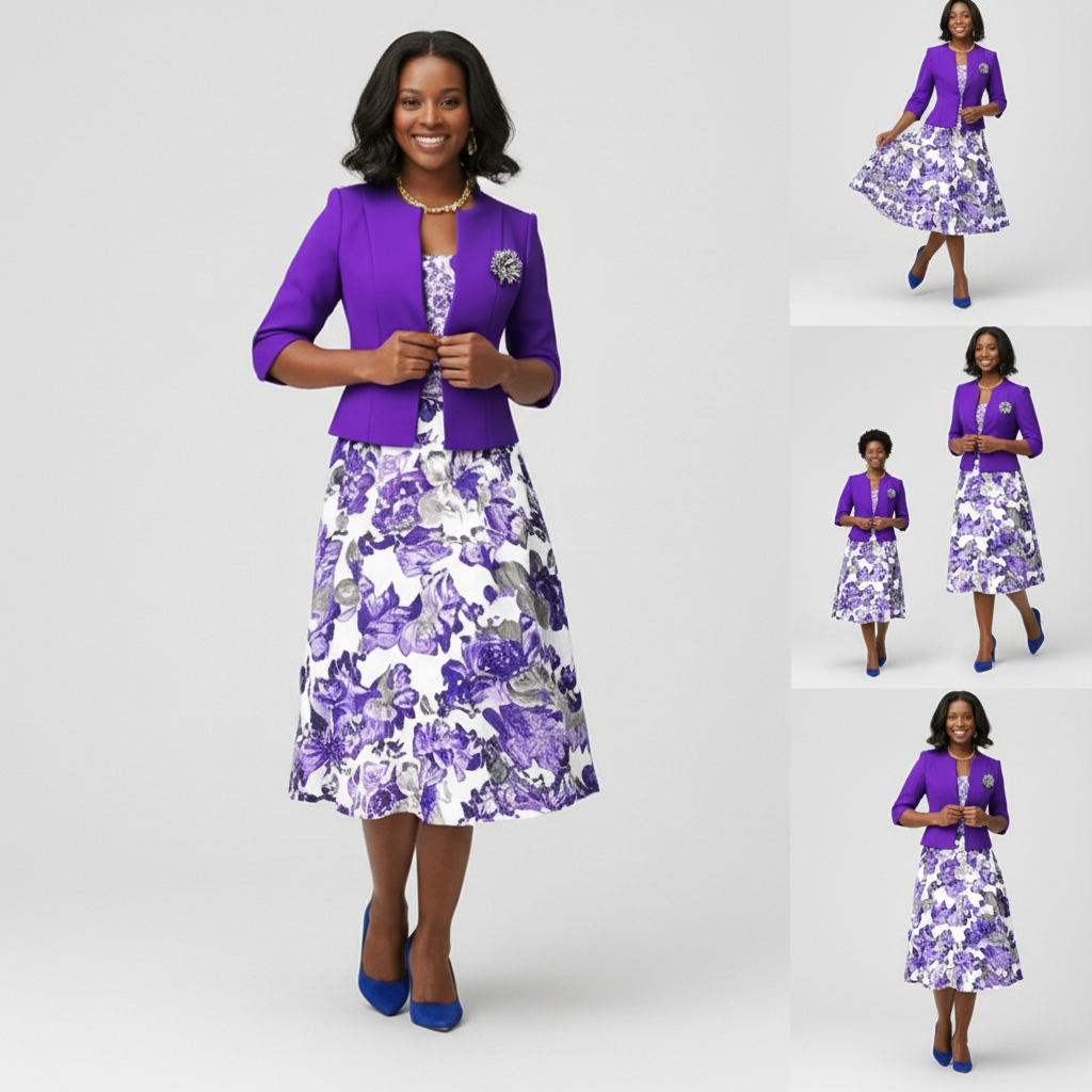 Purple Long Flowing Floral Dress & Jacket