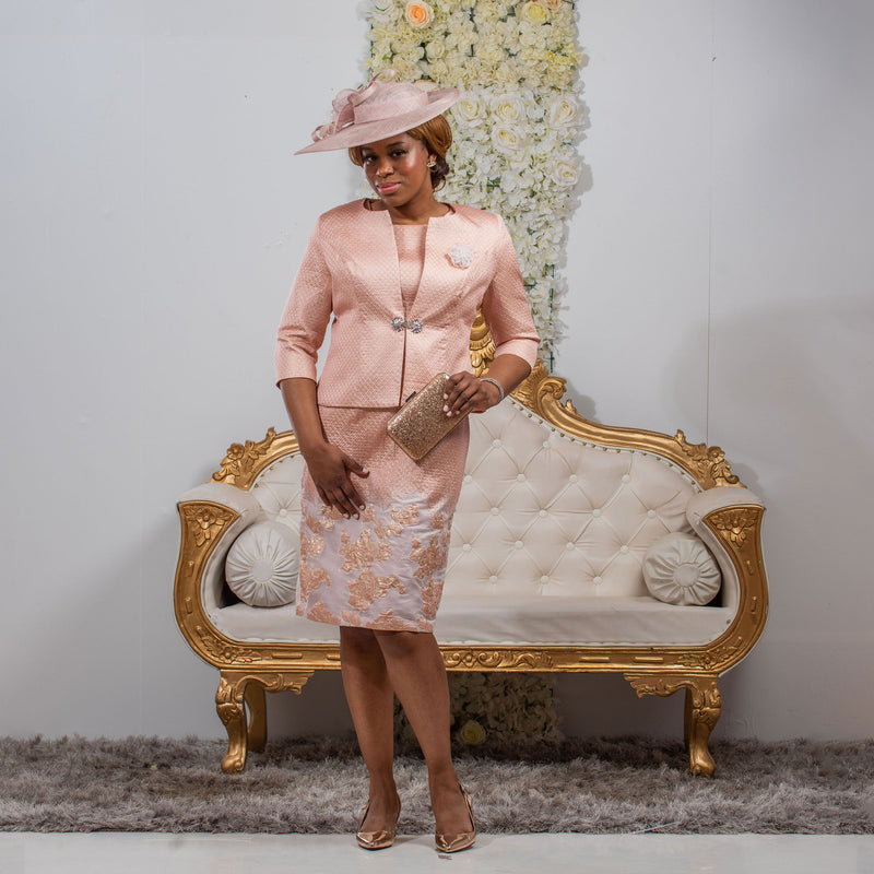 Elegant Rose Gold Mother of the Bride Dress with Matching Jacket Set