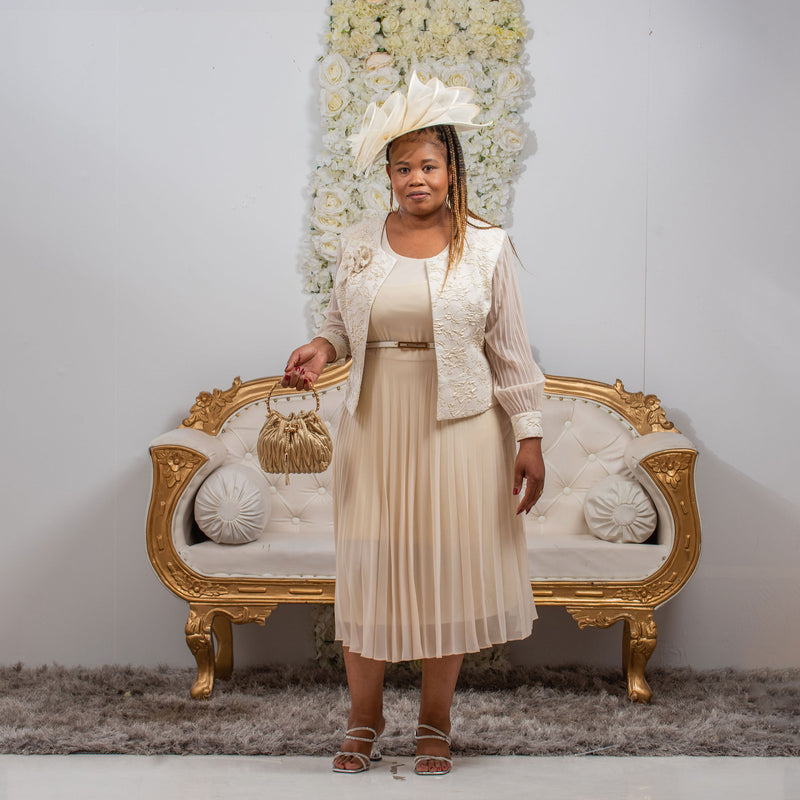 Stunning Cream Pleated Dress and Jacket for Wedding