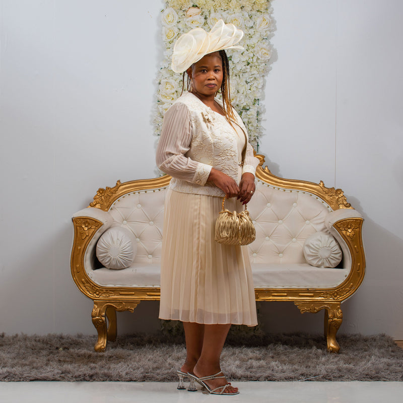 Stunning Cream Pleated Dress and Jacket for Wedding