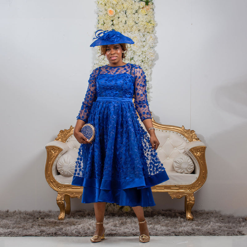 Stunning Blue Long Sleeve Tiered Dress for Weddings