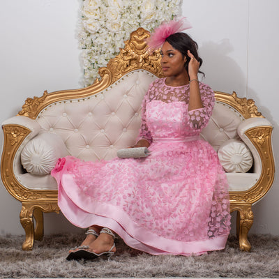Elegant Pink Long Sleeve Tiered Dress for Weddings
