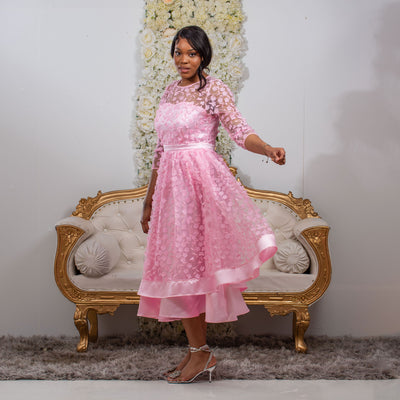 Elegant Pink Long Sleeve Tiered Dress for Weddings