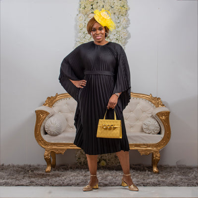 Regal Pleated Occasion Dress with Belt