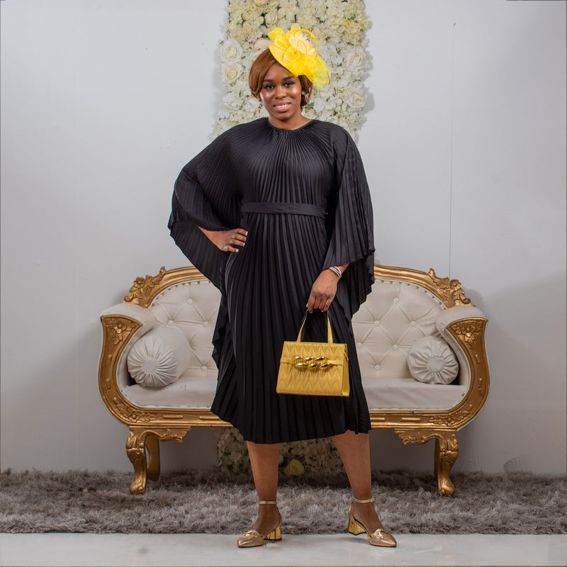 Regal Pleated Occasion Dress with Belt