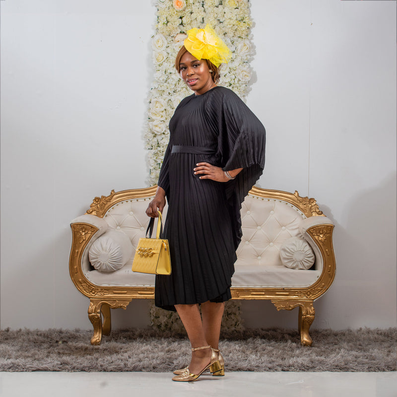 Regal Pleated Occasion Dress with Belt