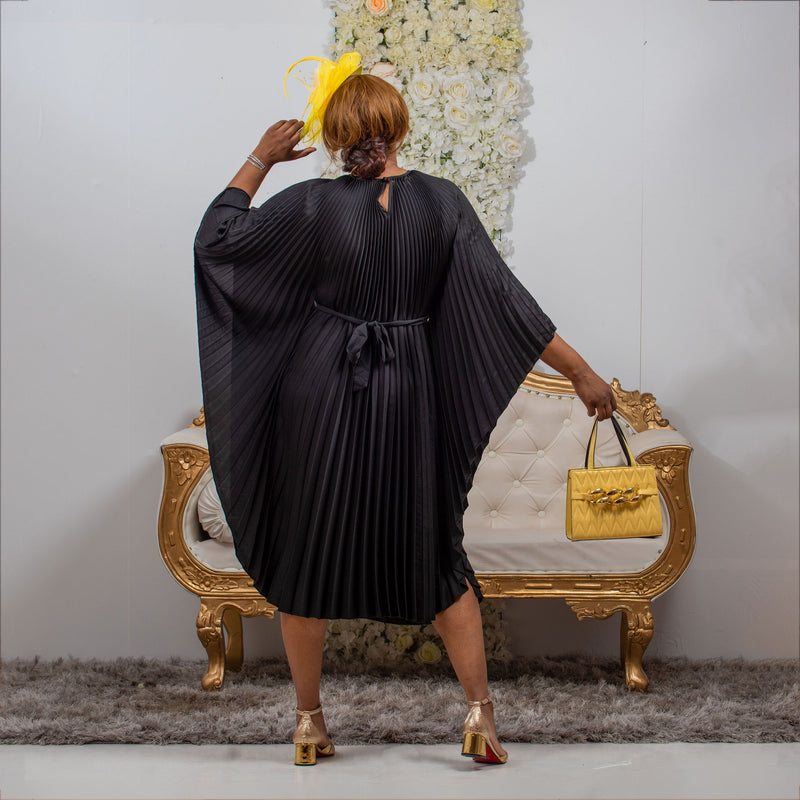 Regal Pleated Occasion Dress with Belt