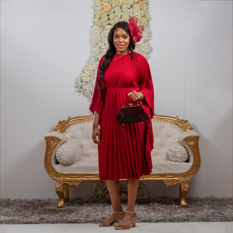 Regal Pleated Occasion Dress with Belt
