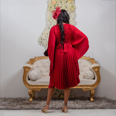 Regal Pleated Occasion Dress with Belt