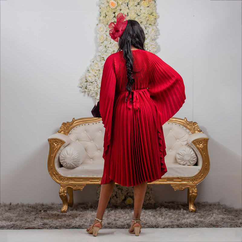 Regal Pleated Occasion Dress with Belt