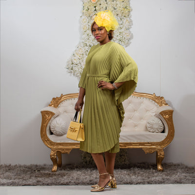 Regal Pleated Occasion Dress with Belt