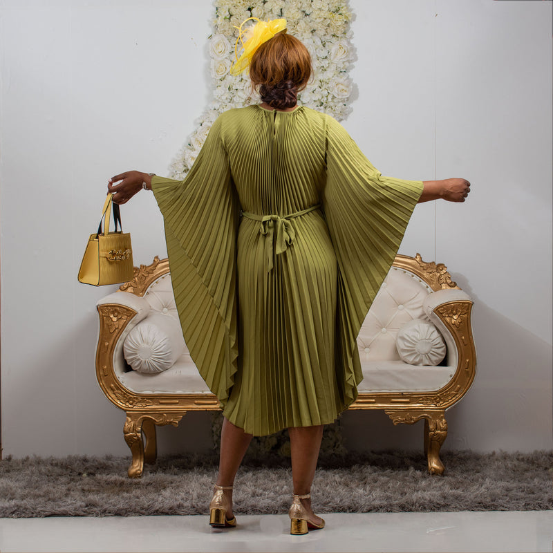 Regal Pleated Occasion Dress with Belt