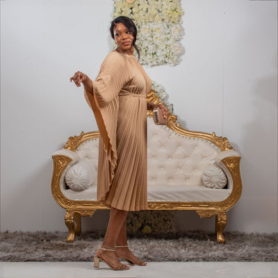 Regal Pleated Occasion Dress with Belt
