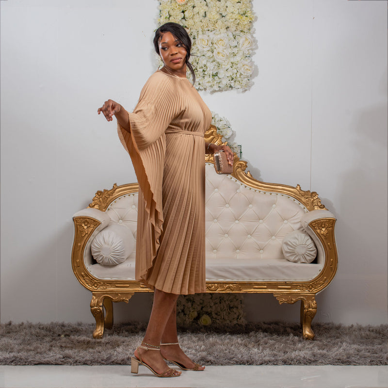 Regal Pleated Occasion Dress with Belt