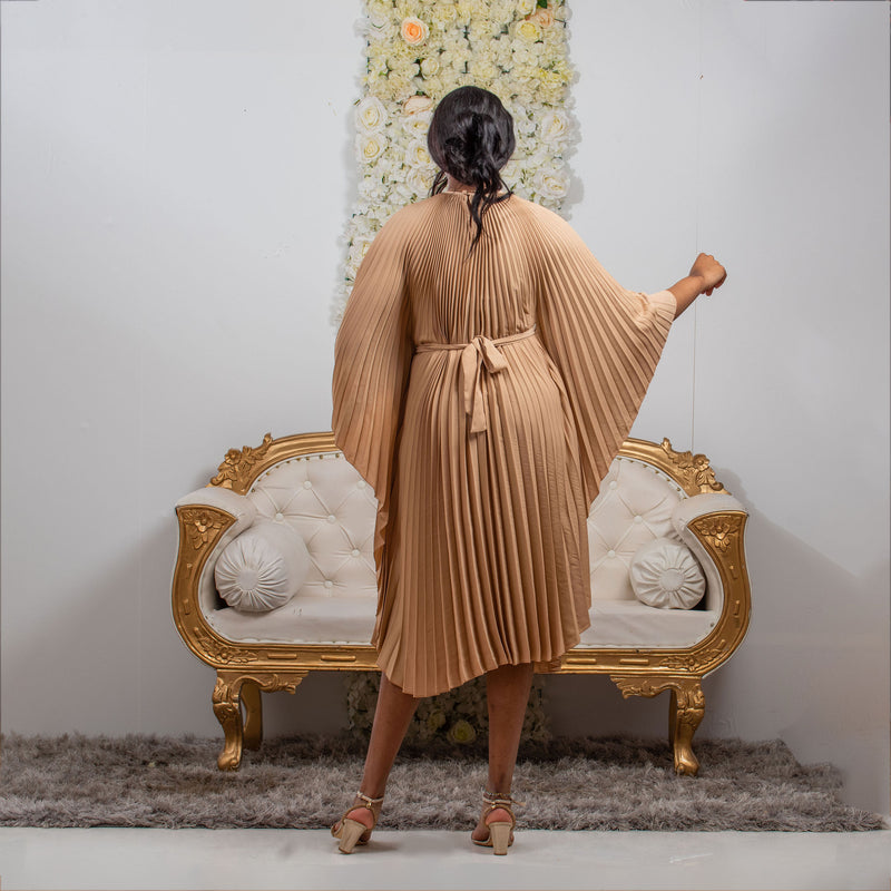 Regal Pleated Occasion Dress with Belt