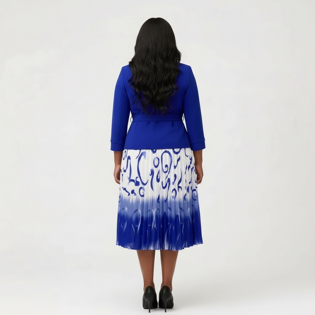 Royal Blue Pleated Dress & Jacket Set
