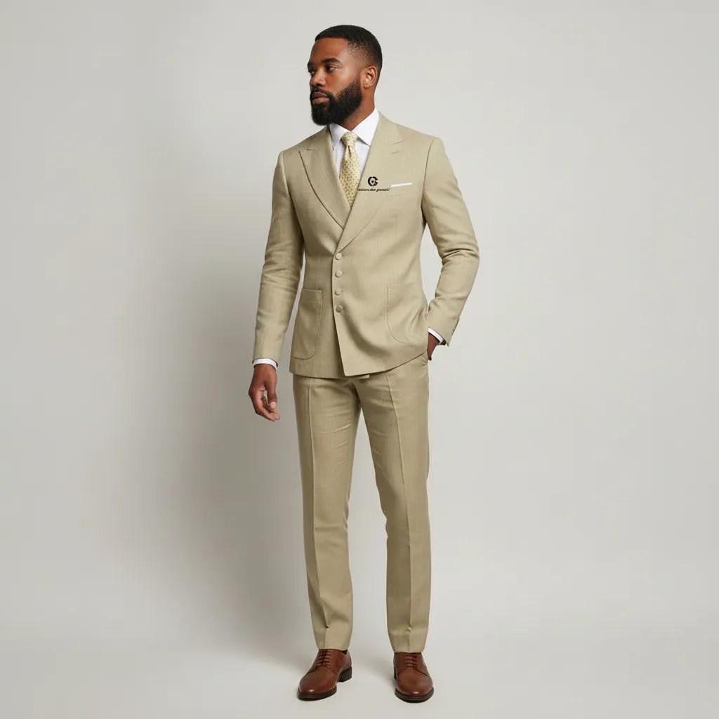Beige Single‑Breasted Suit with Side‑Set Gold Buttons | Men’s Formalwear UK
