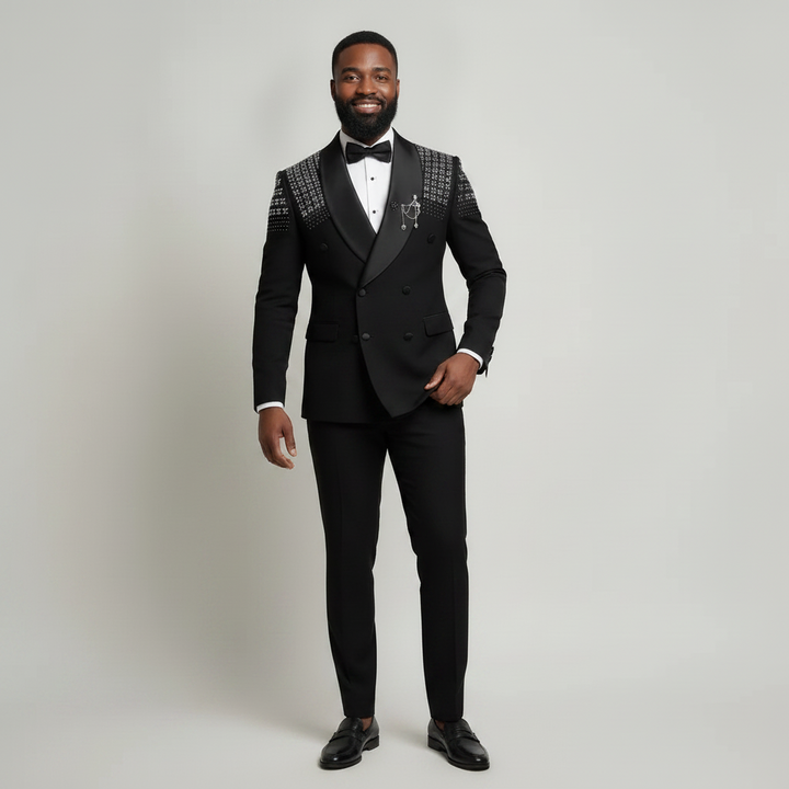 Black Patterned Double‑Breasted Tuxedo | Men’s Eveningwear UK