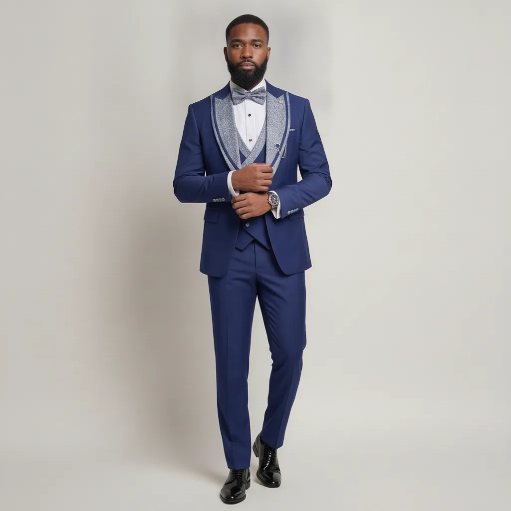 Blue Tuxedo with Silver Lapels and Waistcoat | Men’s Formalwear UK