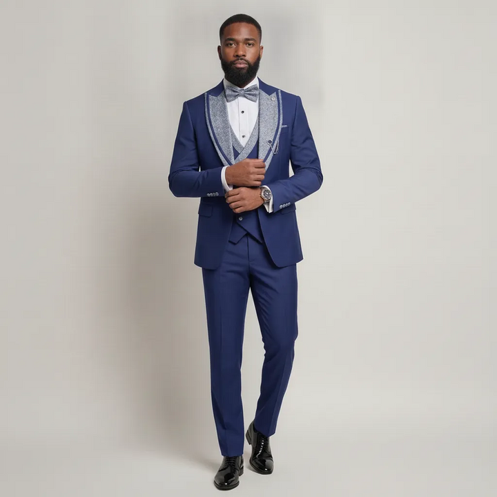 Blue Tuxedo with Silver Lapels and Waistcoat | Men’s Formalwear UK