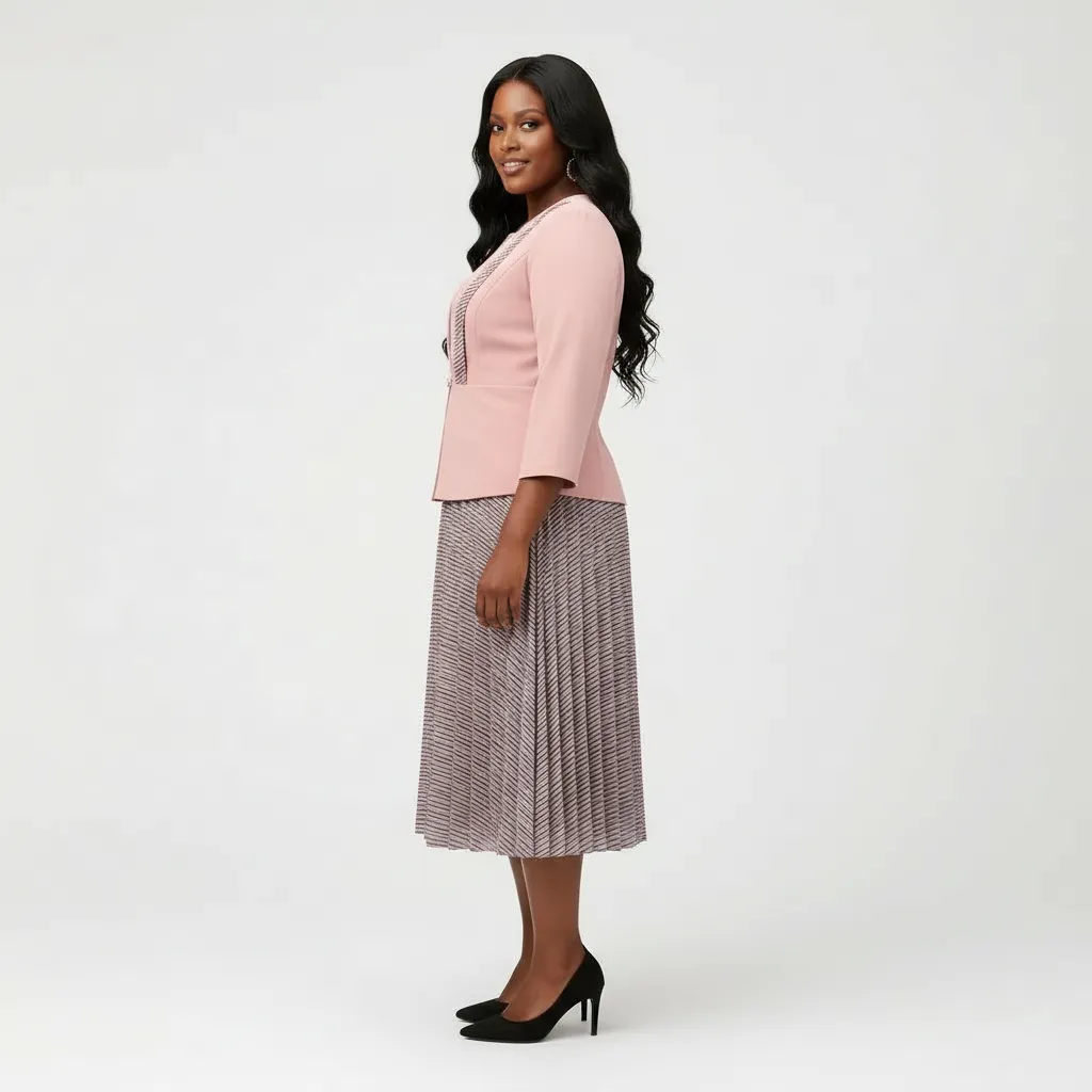 Pink Striped Pleated Dress & Jacket Set