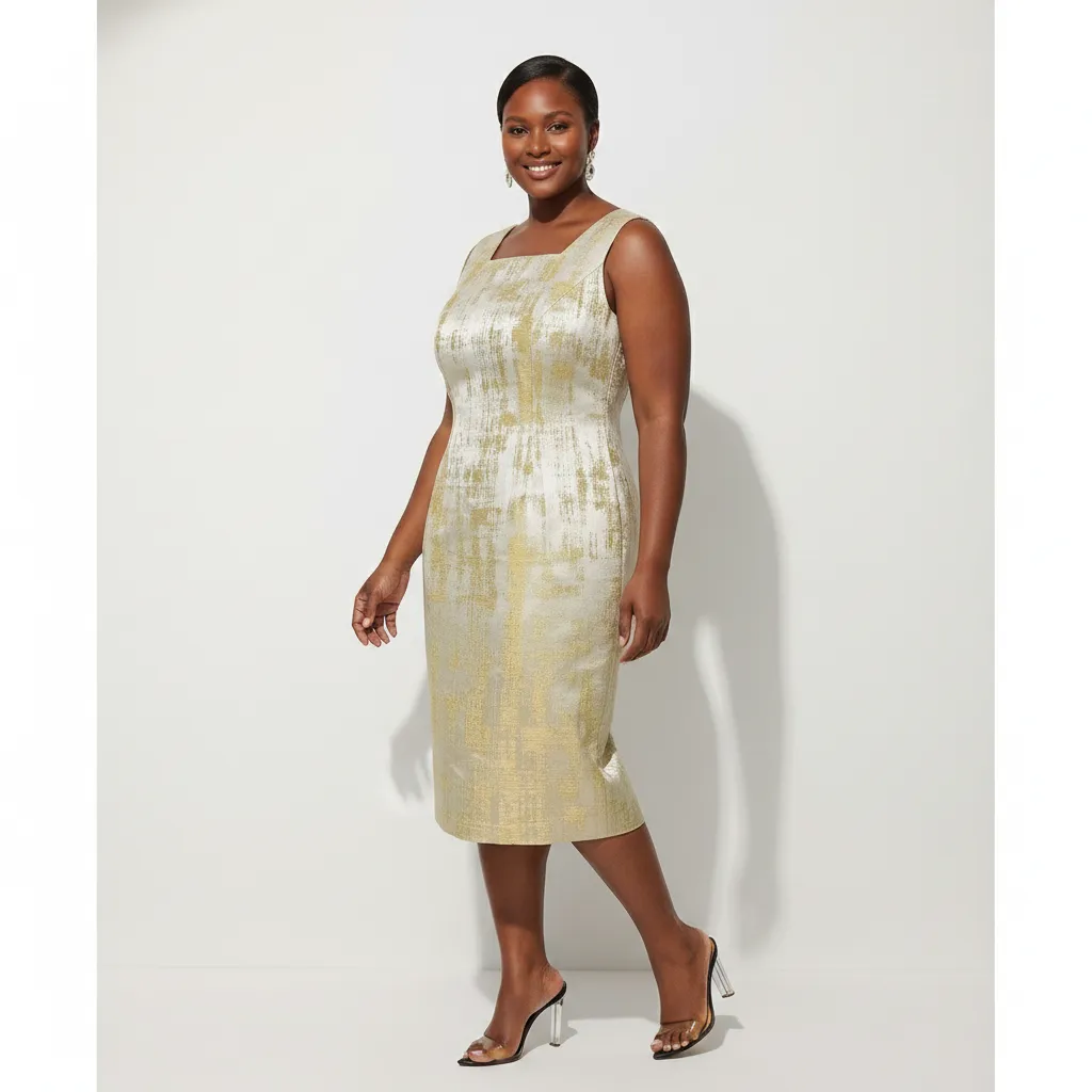 Gold Metallic Dress & Long Jacket Set for Mother of the Bride/Groom