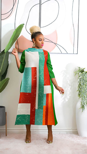 Elegant Green Miyake-Inspired Dress for Any Formal Occasion