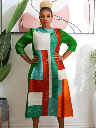 Elegant Green Miyake-Inspired Dress for Any Formal Occasion