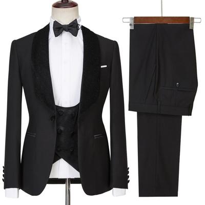 Tailored Black Wedding Suit for Men with Lapels and Waistcoat