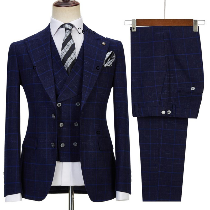 Clasic Navy Check 3 Piece Suit
