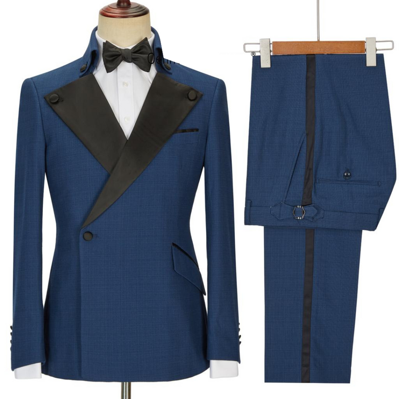 Tailored Blue Tuxedo for Men with Black Lapels