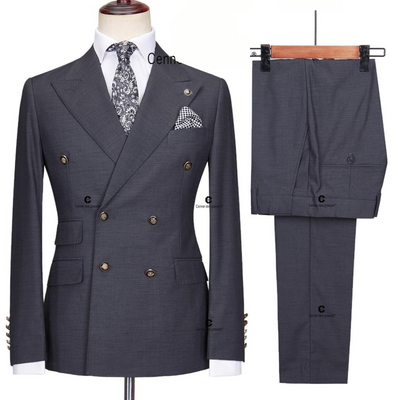 Stylish Dark Grey Double Breasted Suit