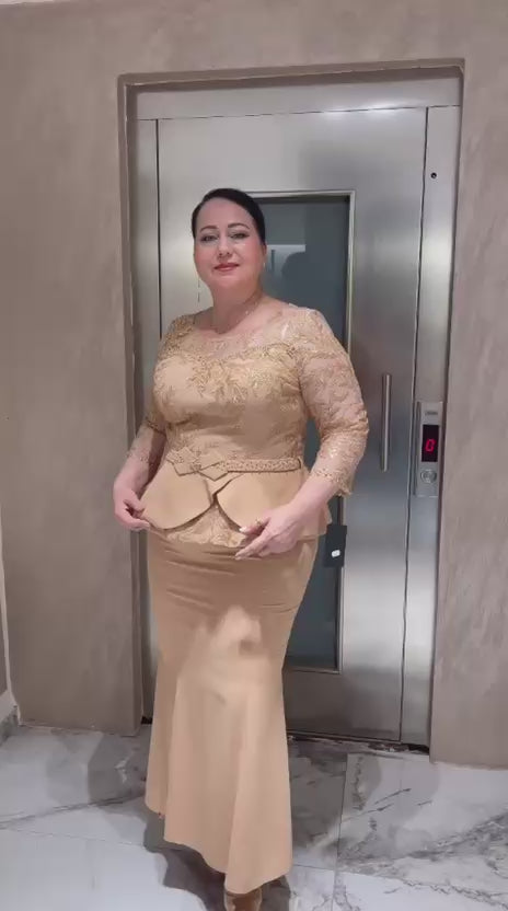 Gold Embroidered Blouse & Flared Skirt Set