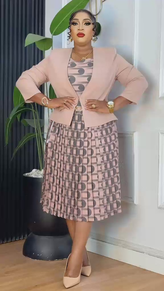 Plus Size Blush Pink Blazer & Pleated Dress Set