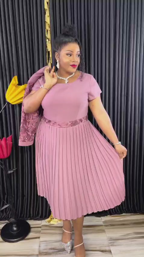 Pink Pleated Midi Dress with Lace Jacket (Copy)