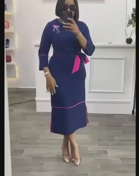 Navy Blue Shift Dress with Pink Accents