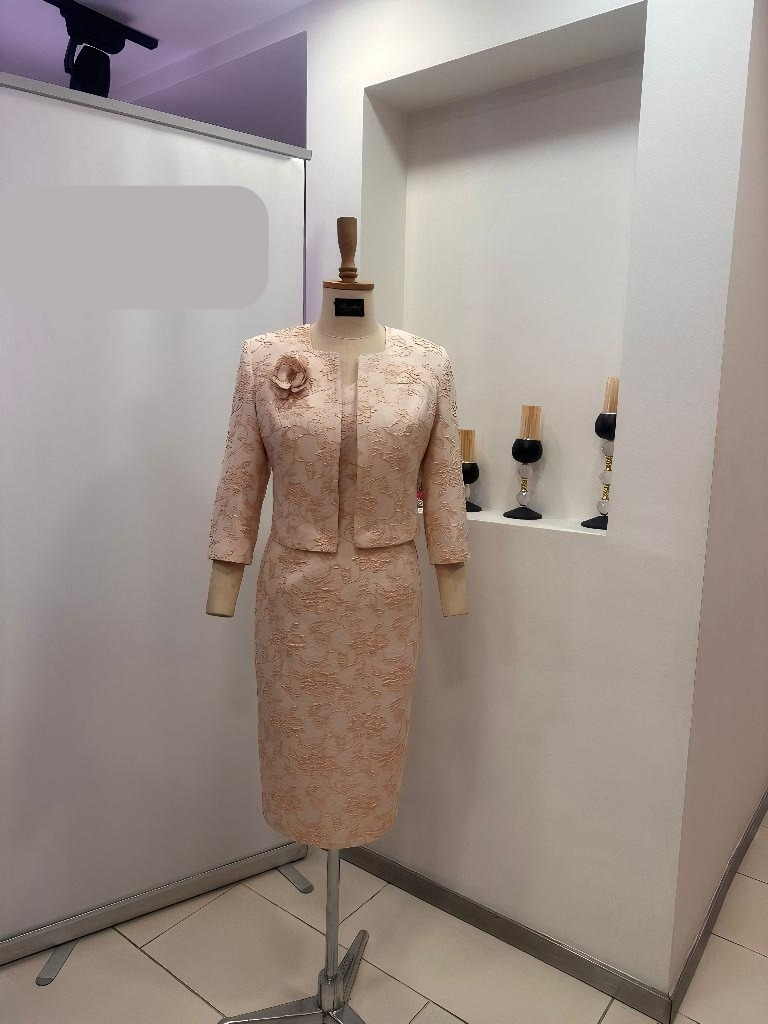 Pink Jacquard Dress and Jacket for Wedding