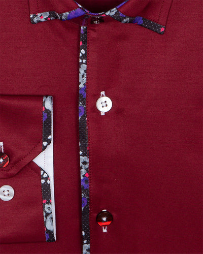 Burgundy Mens Formal Dress Shirt With Floral Print