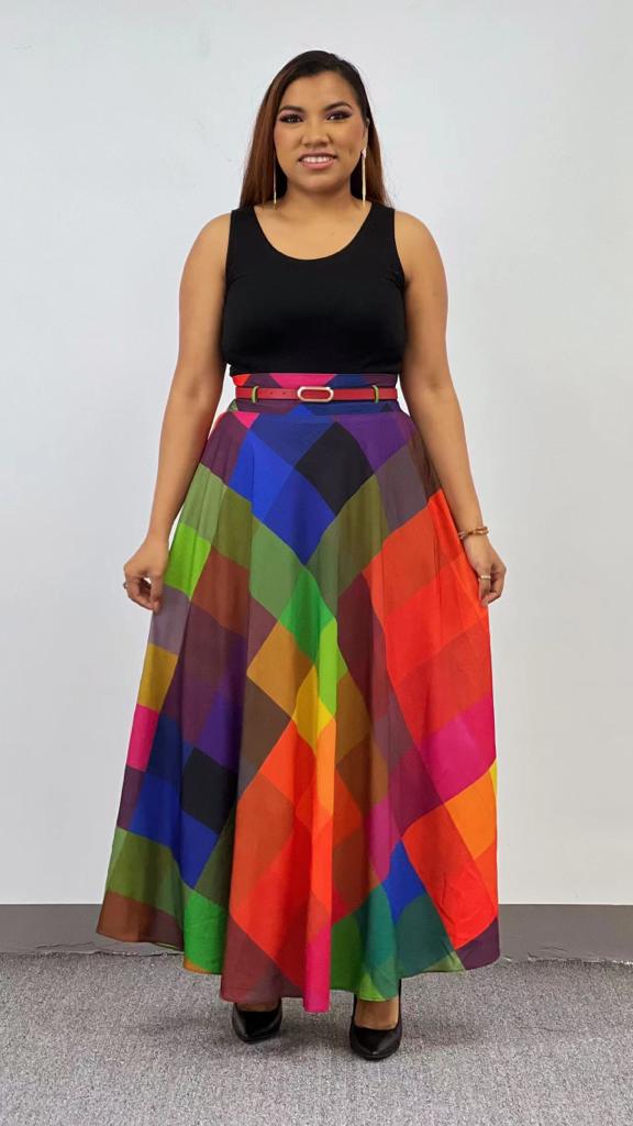 Colorful Maxi Skirt with Elastic Waistband